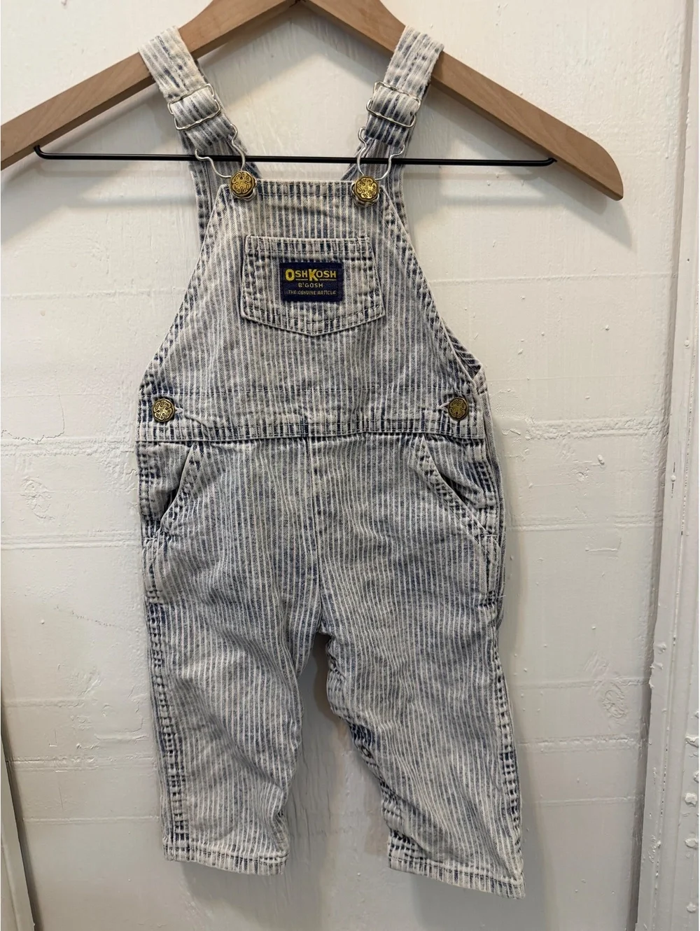 Vintage Oshkosh B'Gosh Vestbak Overalls, Railroad Stripe, 18M
